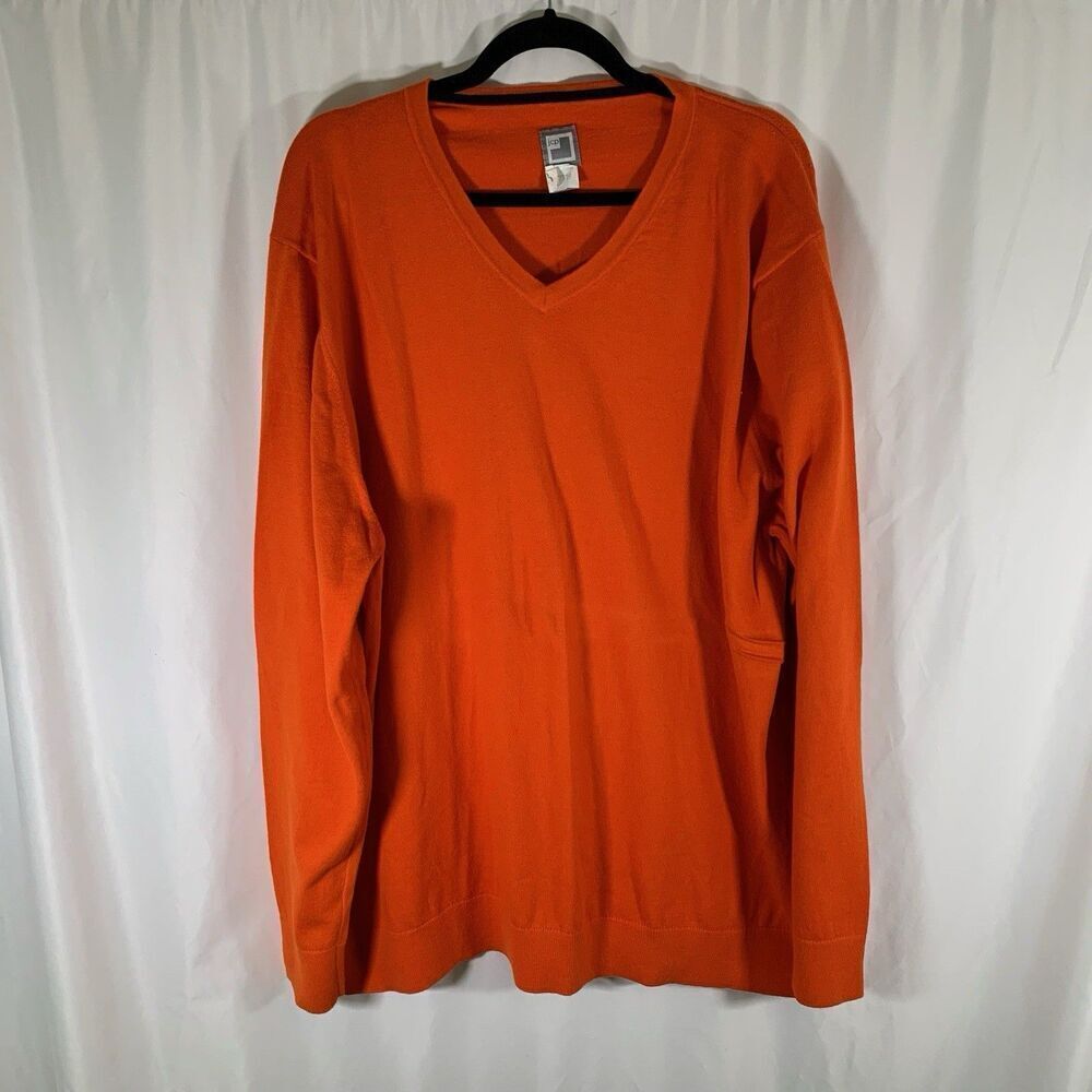 JC Penny Cashmere Blend Sweater Men's 2XL Orange Vneck Long Sleeve Pullover